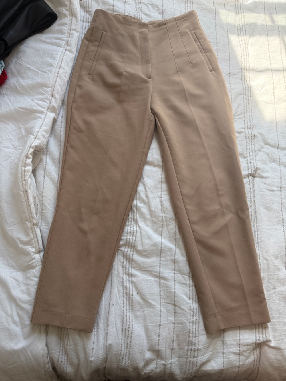 Zara Tailored High-Waist Slim Trousers in Camel
